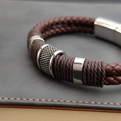 Luxury Vintage Multilayer Brown Leather Stainless Steel  Men Bracelet Bead Bracelet Jewelry Male Wrist Bangle Christmas Gifts