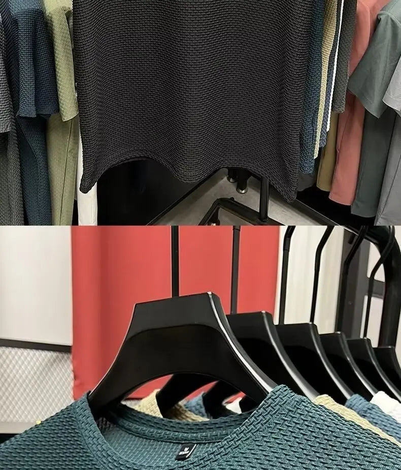 Mesh Ice Silk T-shirt Men's Short sleeved Round Neck New T-sleeved Men's Bottom Shirt Summer Solid Color Men's Top