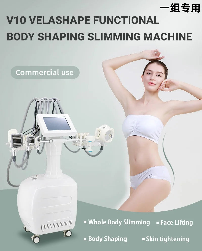 V10 Velashape Six-Handle Body Shaping Machine 40K Radio Frequency Fat Reduction, Body Sculpting and Skin Tightening Device
