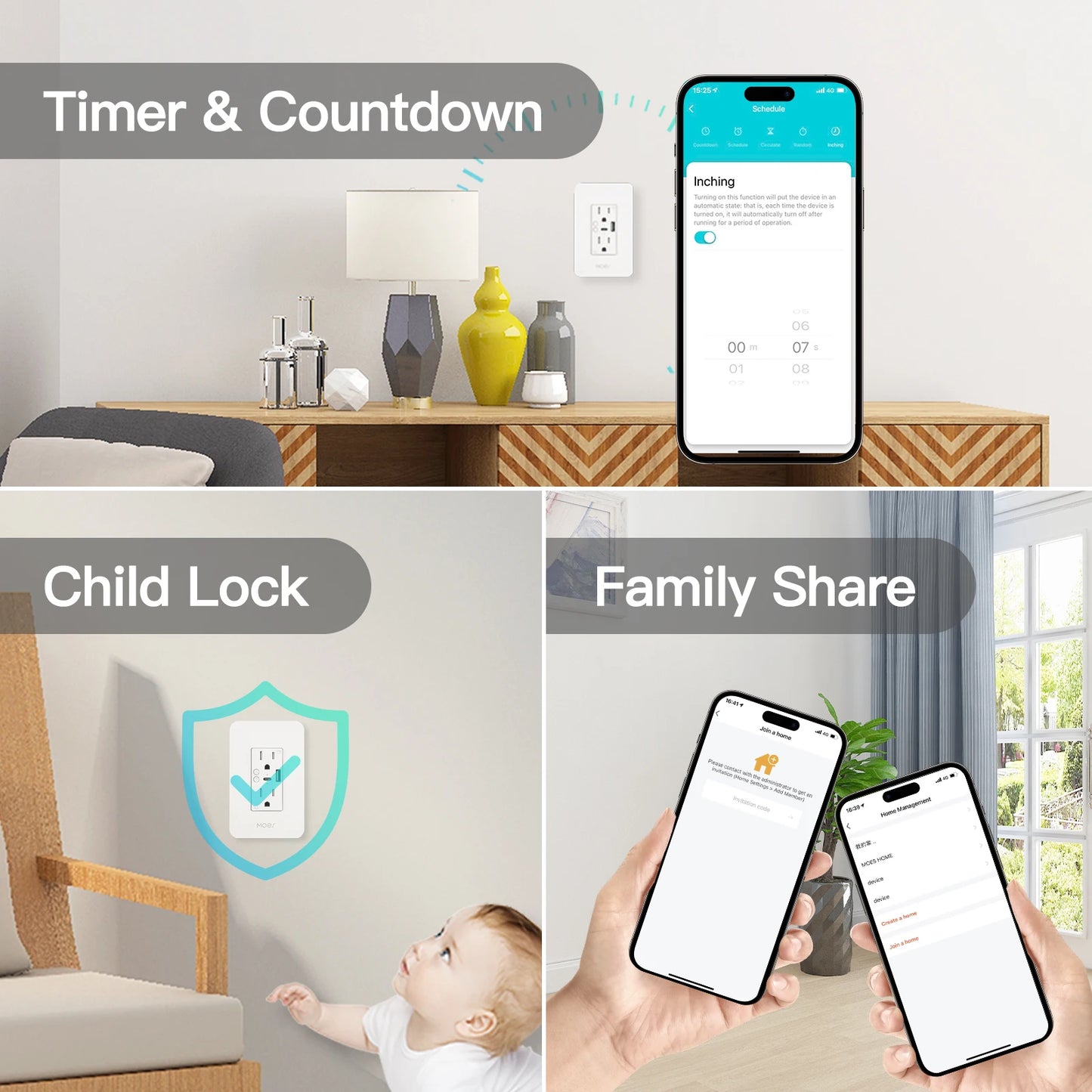 WiFi Smart Power Wall Socket with Type C And USB Dual Outlet Plug Power Outlets Support Alexa Google Home