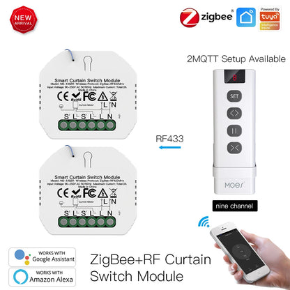 Moes Tuya ZigBee Smart RF433 Curtain Switch Module DIY for Motorized Roller Blinds Motor 2MQTT Smart Life APP Alexa Google Home