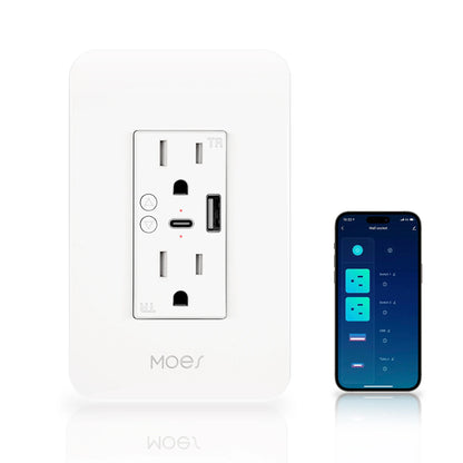 WiFi Smart Power Wall Socket with Type C And USB Dual Outlet Plug Power Outlets Support Alexa Google Home