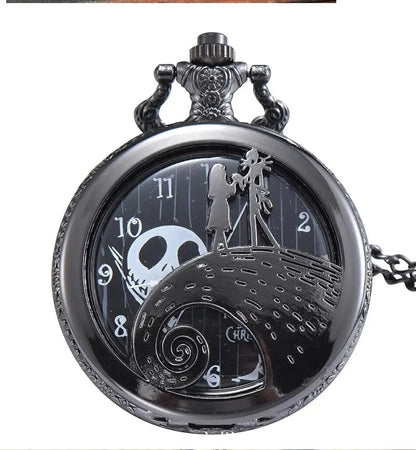 Fashion Lovers Skeleton Quarzt Pocket Watch with Chain Necklace Vintage Quartz Pendant Watches Clock Chain Mens Women
