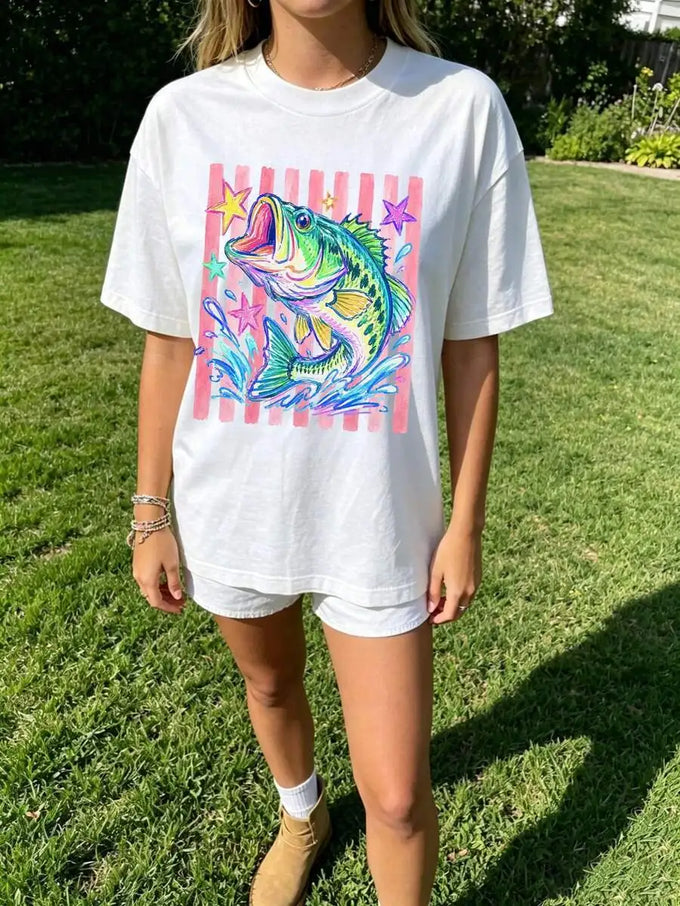 Pastel Bass Fish Graphic T-Shirt