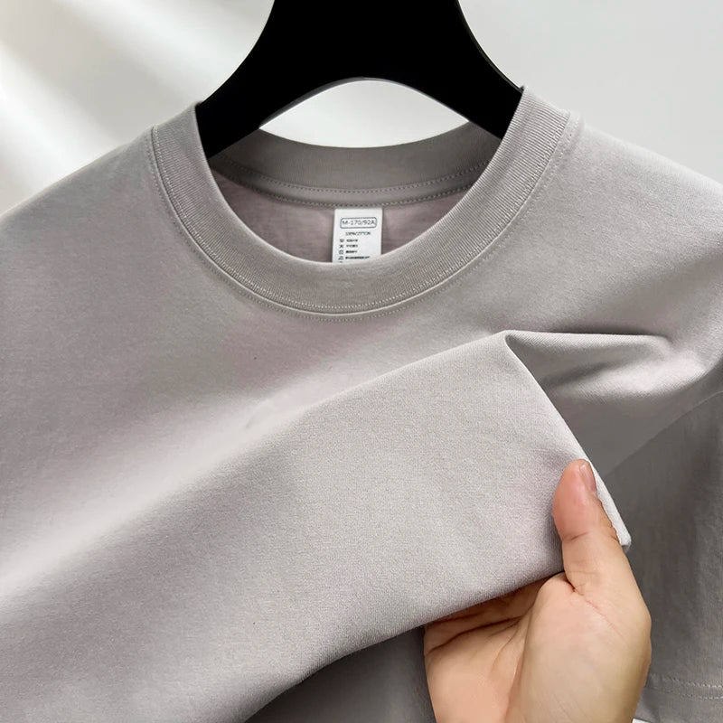 High quality 100% cotton short sleeve men's T-shirt summer round neck loose casual solid color plus size breathable top women