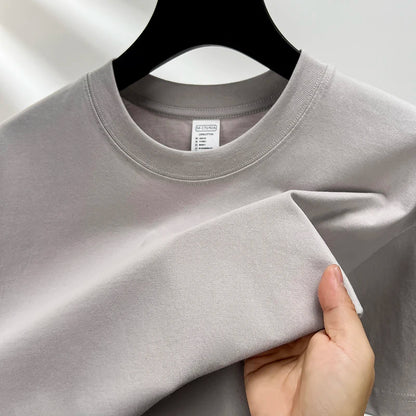 High quality 100% cotton short sleeve men's T-shirt summer round neck loose casual solid color plus size breathable top women