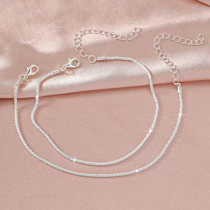 LATS Shiny Sparkling Simple Anklet for Women Gold Silver Color Elegant Jewelry Female Beach Ankle Bracelet on Foot Party Gift