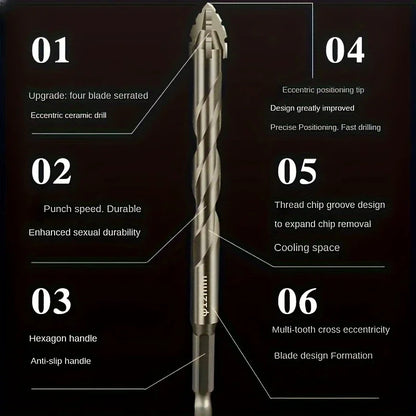 Upgraded four-edged sawtooth drill bit for tile drilling and concrete special electric drill ultra-high hardness drill bit