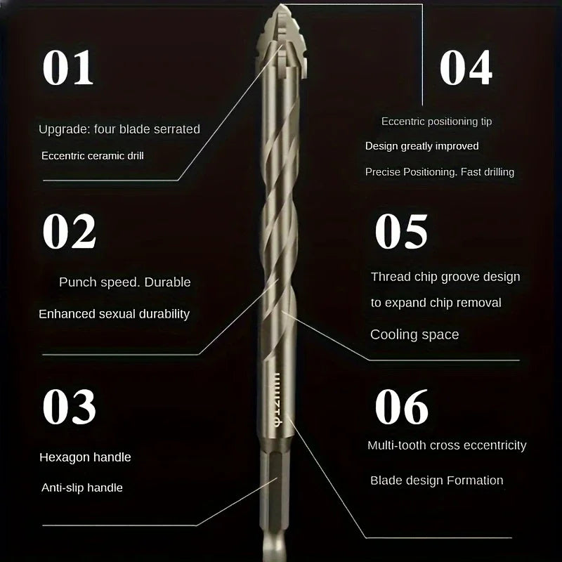 Upgraded four-edged sawtooth drill bit for tile drilling and concrete special electric drill ultra-high hardness drill bit
