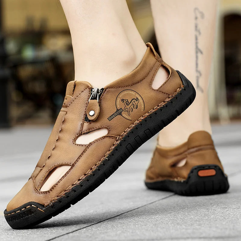 New Summer Breathable Men Sandals Fashion Roman Sandals Handmade Leather Men Casual Shoes Platform Outdoor Men's Beach Sandals