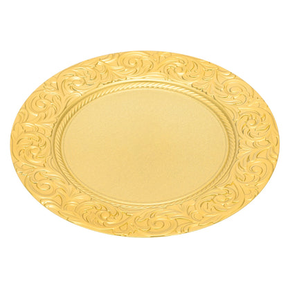 100-Pack Gold Charger Plates Set 12.9 Inch Embossed Round Disposable Serving Trays Christmas Wedding Party Decoration Plate ﻿