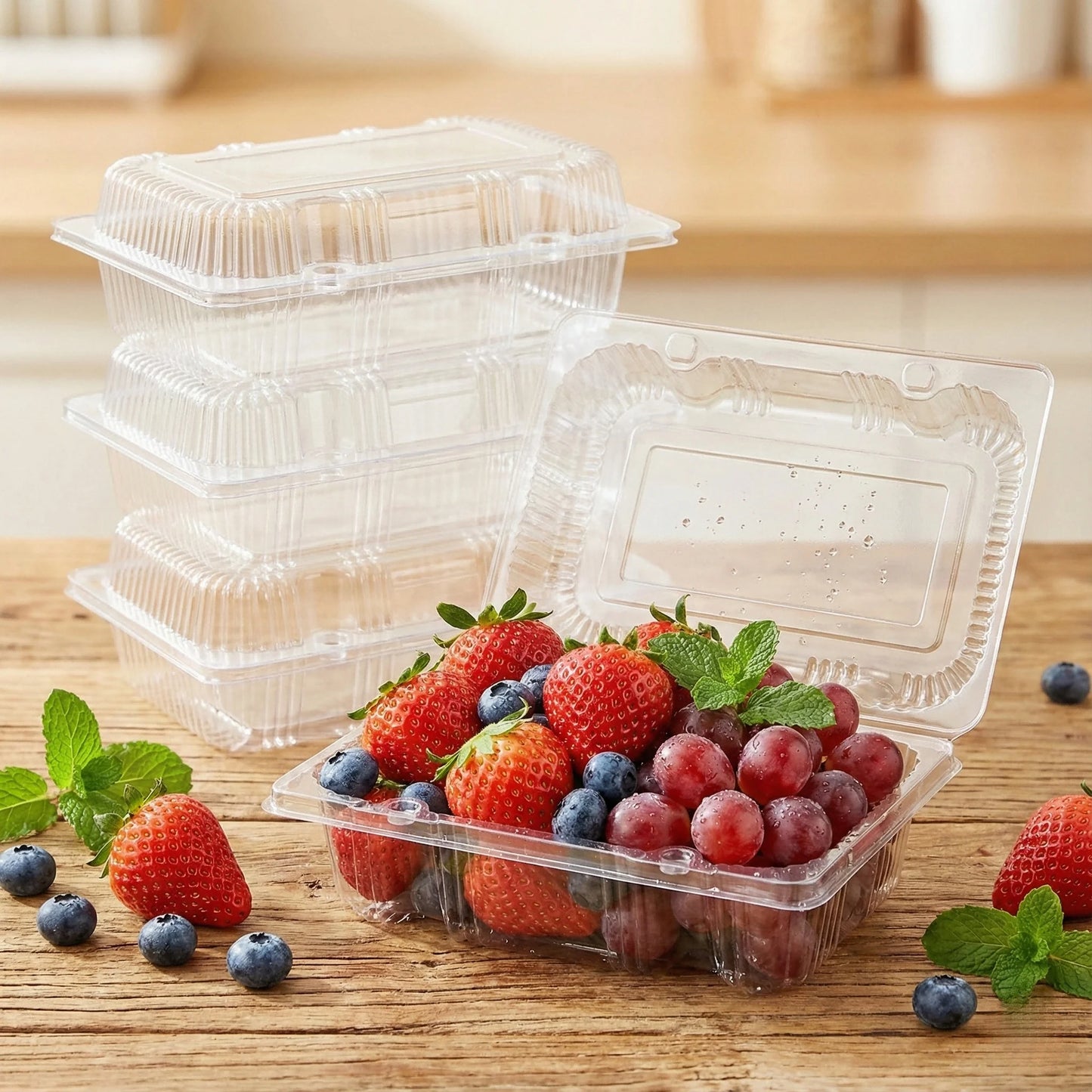 50-Pack Clear Plastic Disposable Food Trays - Sturdy Fruit & Snack Storage Containers