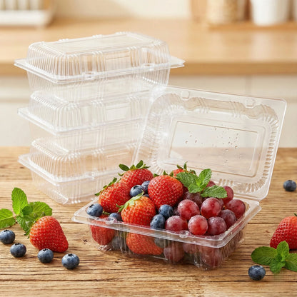 50-Pack Clear Plastic Disposable Food Trays - Sturdy Fruit & Snack Storage Containers