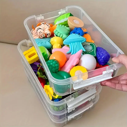 4-Layer Transparent Plastic Storage Box, Cover Partitioned Drawer Organizer, Building Block Portable Storage Case
