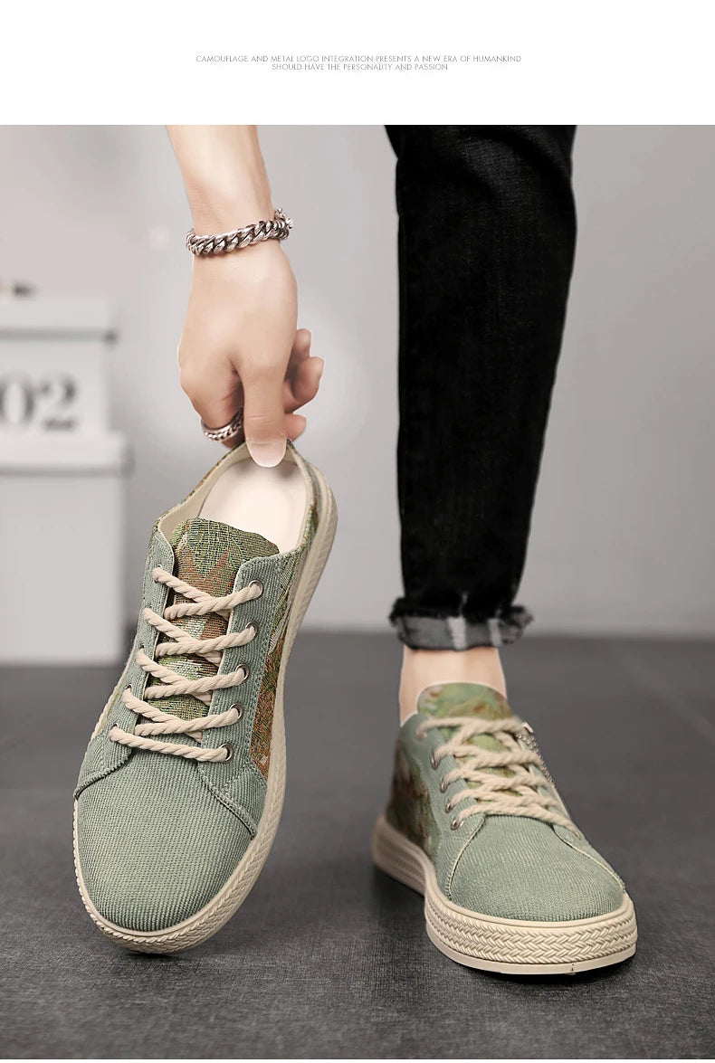 Men's canvas slippers summer new breathable outdoor soft-sole casual slippers party sandals Joker tide half slippers cloth shoes
