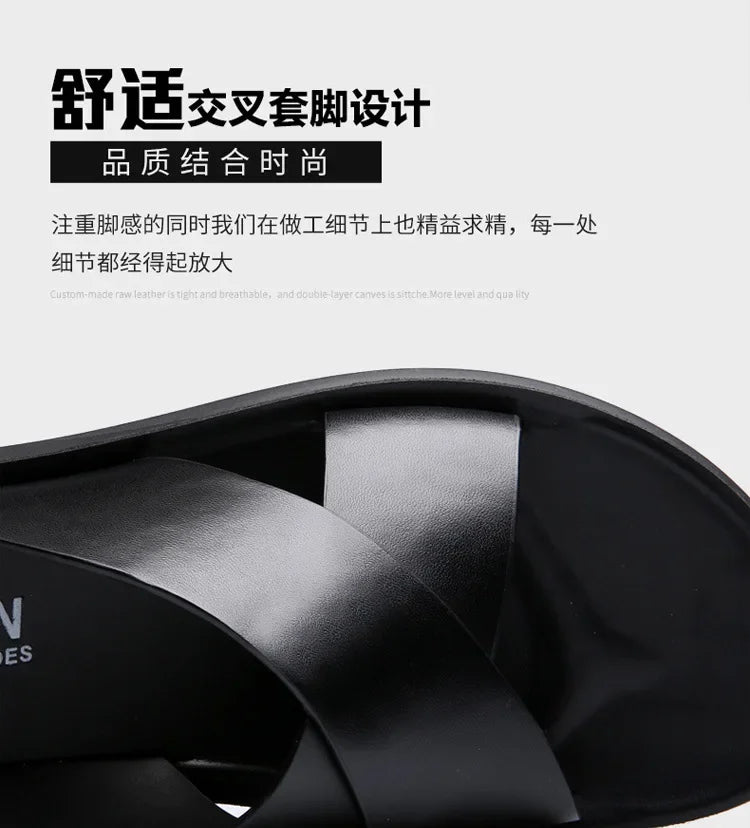 Sandals for Men Slippers Genuine Leather Luxury Brand Fashion  Men Flats Casual Non-slip Beach Sandalia Zapatos Hombre 2024