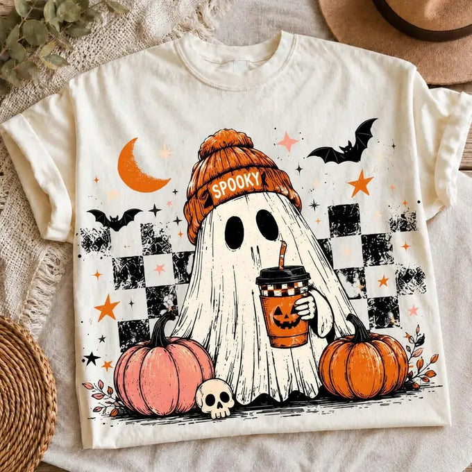 Ghost Pumpkin Coffee Graphic T-Shirt