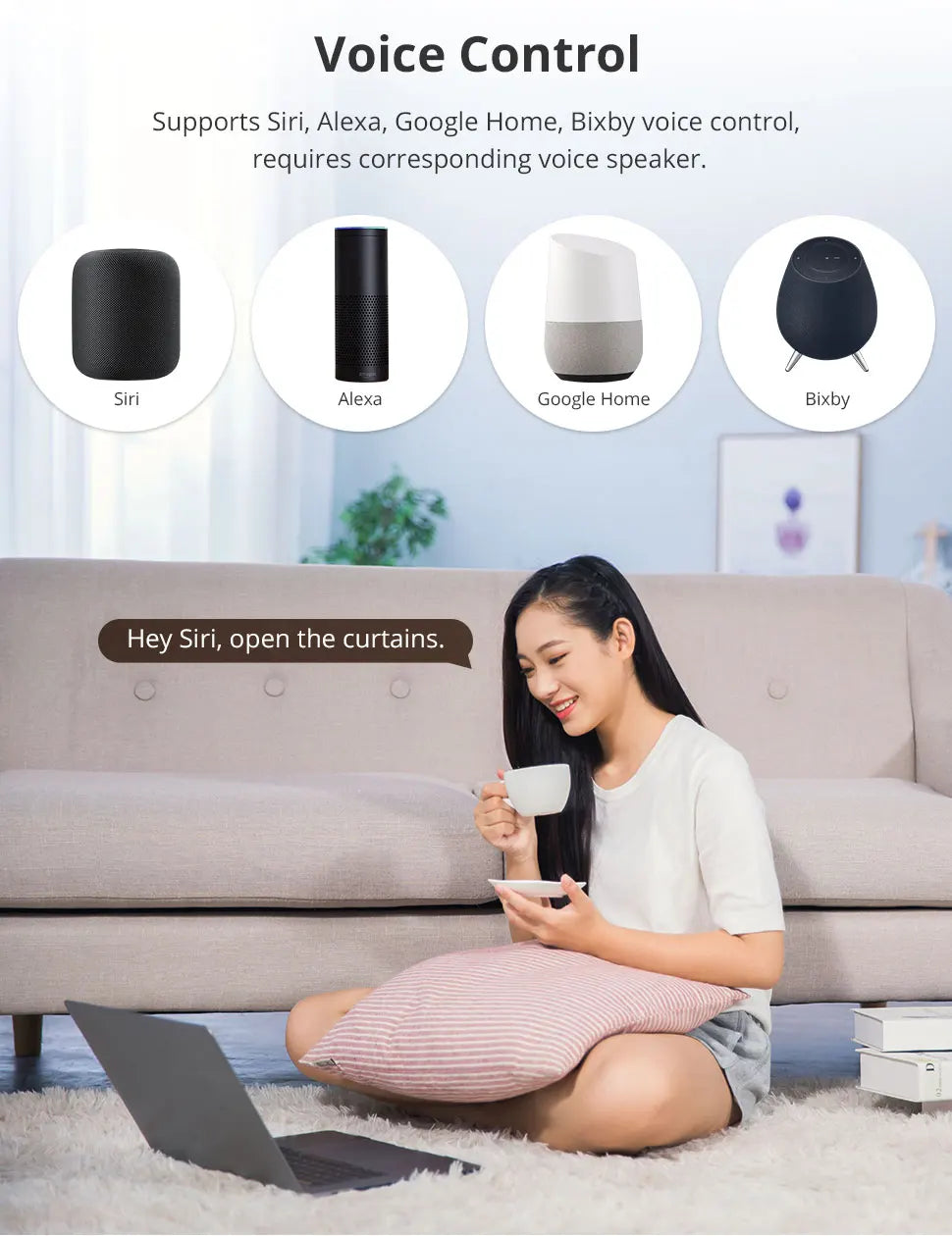 Zemismart Matter Over WiFi Electric Sliding Curtain Track with Smart Motor Support HomeKit SmartThings Alexa Google Home APP