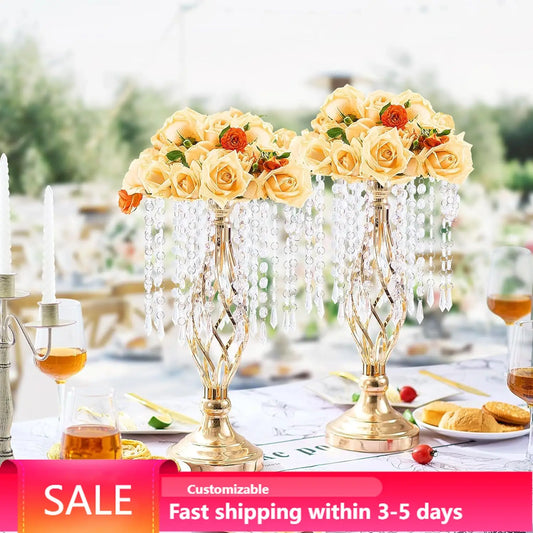 20PCS 43cm/16.9” Tall Crystal Wedding Flower Stand, Metal Wedding Centerpiece Vase, Gold Flower Holders Floral Display Rack