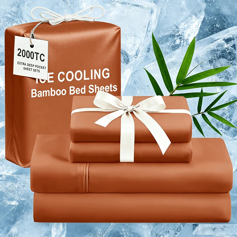 Extra Deep Bamboo Cooling Bedding, Breathable And Cooling Hotel Luxury Bed Sheets Set for Child, Easy And Secure Fit - Soft, Wrinkle Free And Comfy Kids Sheet with 15" Deep Pocket, Ultra-Soft And Machine Washable Bedding, Kid