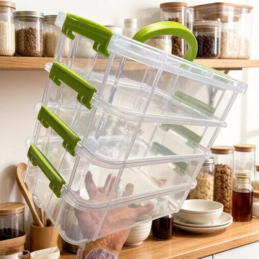 4-Layer Transparent Plastic Storage Box, Cover Partitioned Drawer Organizer, Building Block Portable Storage Case