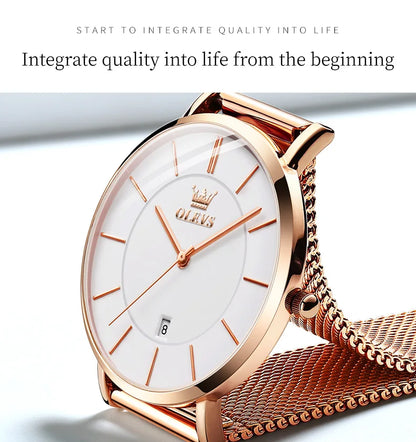 OLEVS Watches For Women Quartz Waterproof Watch Luxury Lady's Watch Stainless Steel Rose Gold Set Gift Box