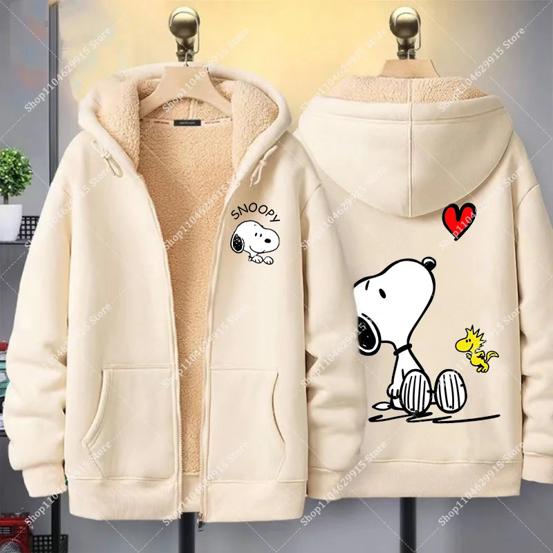 Snoopys Jacket Autumn Winter Cartoon Anime Coats Thickened Fleece Warm Hooded Men Women Couple Hooded Sweatshirt Birthday Gift