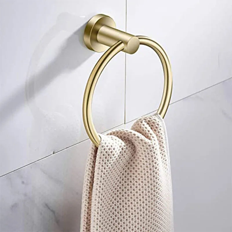 304 stainless steel brushed gold towel ring Bathroom Accessories Wall Mounted Polished Stainless Steel Towel Ring
