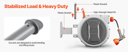 SucceBuy Retractable Garden Hose Reel Wall Mounted Hose Reel Heavy Duty Garden Hose Reel with 9Pattern Nozzle 180°Swivel Bracket