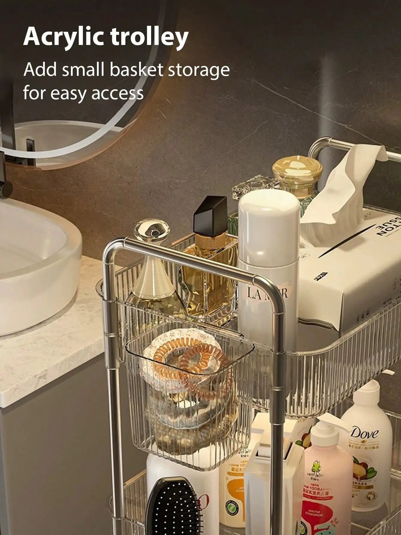 1pc Multi-Layer Storage Rack-Acrylic Removable Floor-Standing Cart Snack Storage Shelf For Kitchen/Bathroom/Living Room/Bedroom