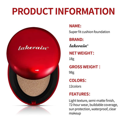 Korean Air Cushion Foundation Natural Moisturizing Coverage 72H Wear Semi-Matte Finish Foundation Women Long-lasting Makeup Base
