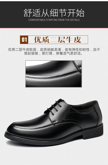 Mens Black Genuine Leather Lace Up Chunky Platform Oxfords Formal Business Office Groom Wedding Daily Wear Shoes Fashion Simple