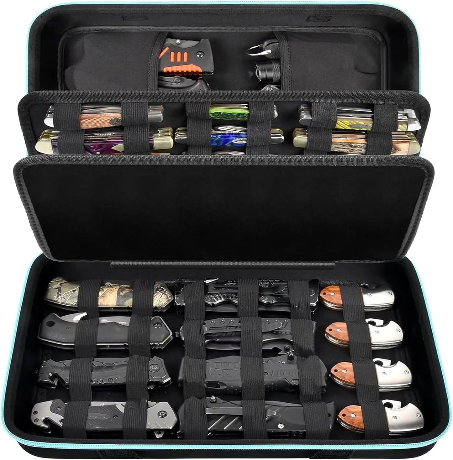 Knife Display Case for 45+ Pocket Knives, for Butterfly Knife Storage Bag, Folding Knives Organizer Holder Box
