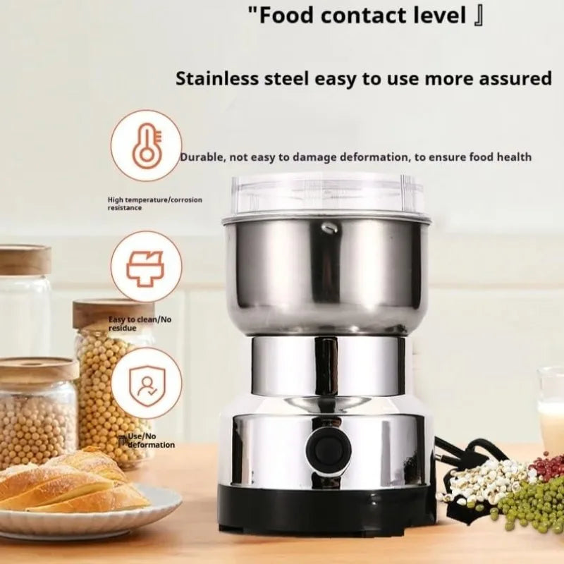 Moongiantgo Coffee Grinder Electric, Mini Spice Grinder, 200W 10s Fast Grinding, Dry Grain Mill for Spices Seeds Rice Beans Seasonings, with Replacment Stainless Steel Blade (Silver, 110V)
