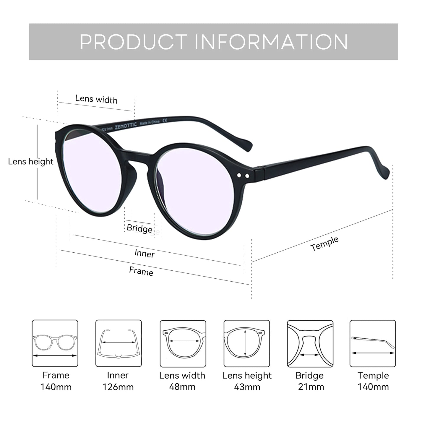 ZENOTTIC Retro Small Round Prescription Glasses Circular Progressive Eyewear Photochromic Optical Eyeglasses for Women Men