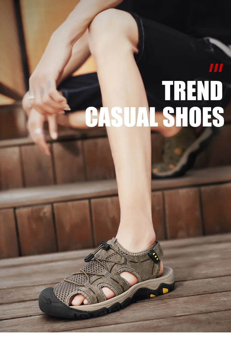 Genuine Leather Men's Sandals Summer Classic Outdoor Lightweight Walking Sneakers Hiking Men's Sandals Casual Beach Wading Shoes