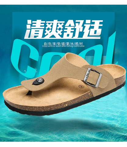 Men's frosted cork casual flip flops slippers comfortable refreshing summer outdoor beach shoes fashion youth breathable sandals