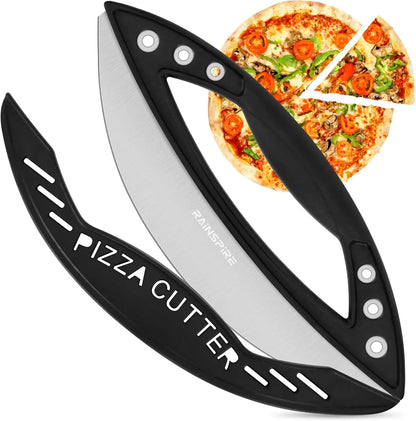 Stainless Steel Pizza Cutter Rocker with Cover, Sharp Blade, Dishwasher Safe Kitchen Tool for Easy Slicing