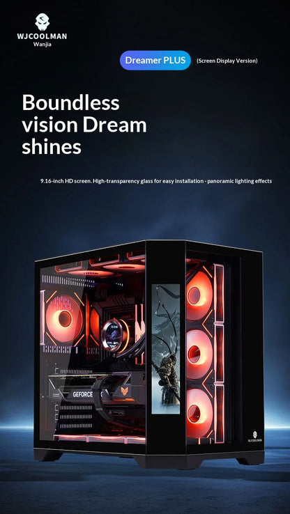 WJCOOLMAN Dreamer PLUS Secondary screen PC case with full side sea view room 360 water cooler Computer case gabinetes gamer