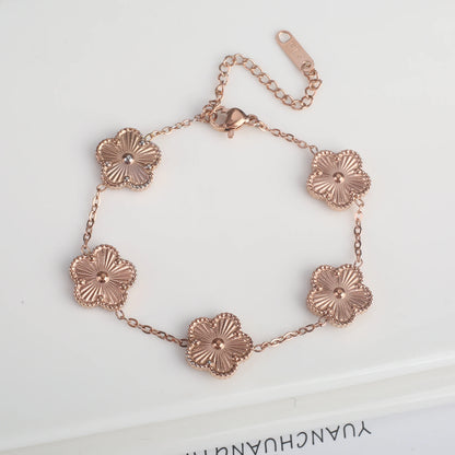 INS Hot Sale Stainless Steel Five Laef Flower Clover Bracelet Jewelry Set Necklace Earrings For Woman Daily Wear Brand Jewelry