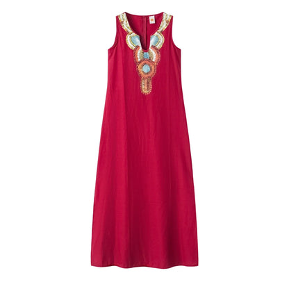 Women's Sleeveless Deep V-Neck Side Split Dress, Bohemian Sexy Dress, Casual, New