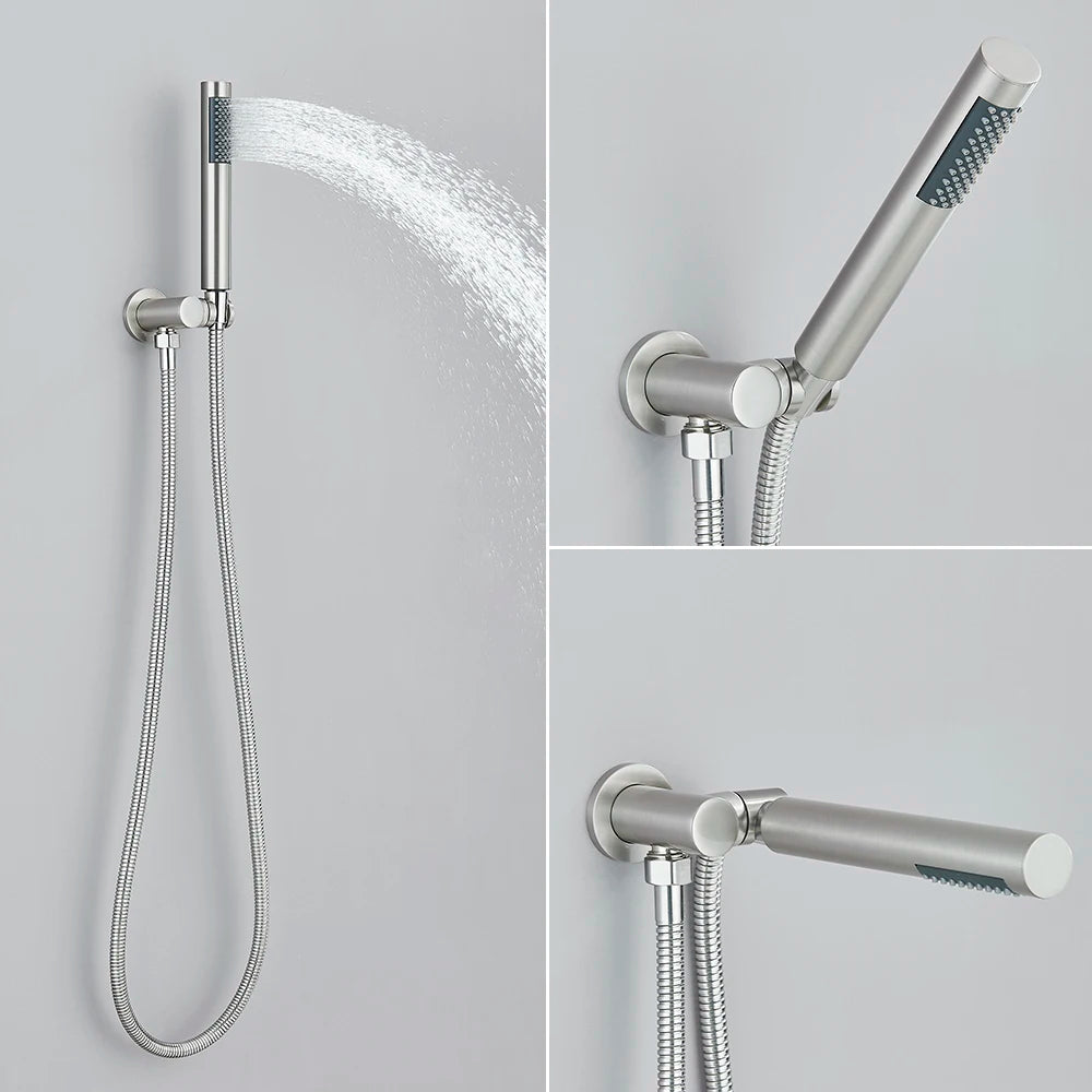 Brushed Gold Handheld Shower Bathroom Shower Faucet Hot & Cold Water Tap Brass Shower Holder 1.5M Hose Brass Shower Valve