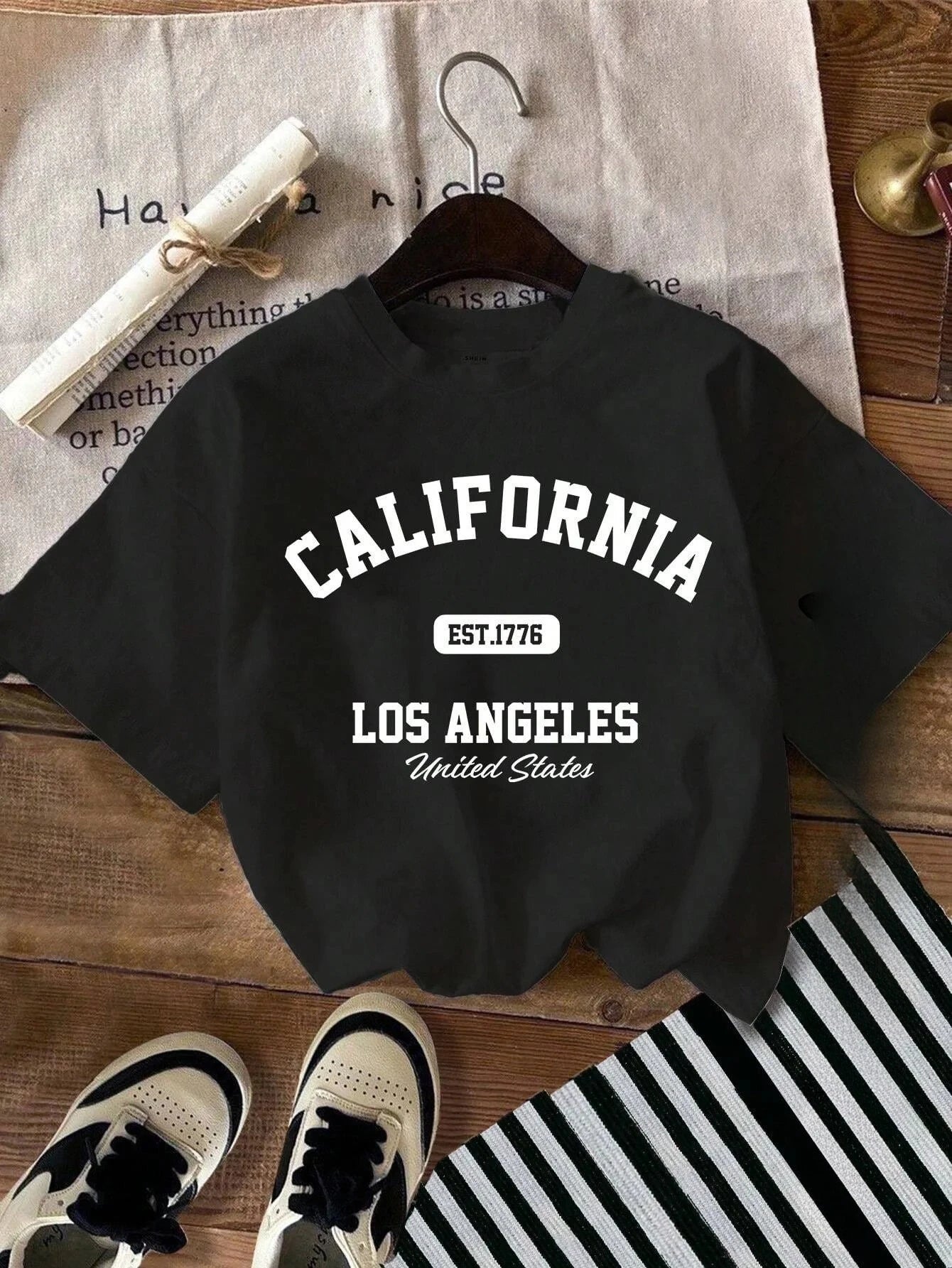 California Women's T-shirt American O-Neck Tops Tees Los Angeles Female Streetwear Summer Casual Short Sleeved Women's Clothing