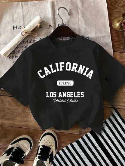 California Women's T-shirt American O-Neck Tops Tees Los Angeles Female Streetwear Summer Casual Short Sleeved Women's Clothing