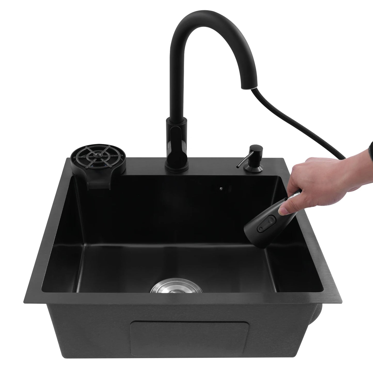 Multi-functional Kitchen Sink with Retractable Faucet, Soap Dispenser and Drip Basket Black Stainless Steel Sink 3 Specification