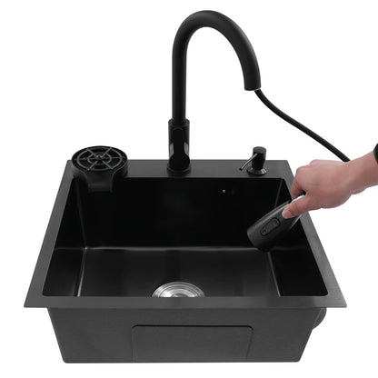 Multi-functional Kitchen Sink with Retractable Faucet, Soap Dispenser and Drip Basket Black Stainless Steel Sink 3 Specification