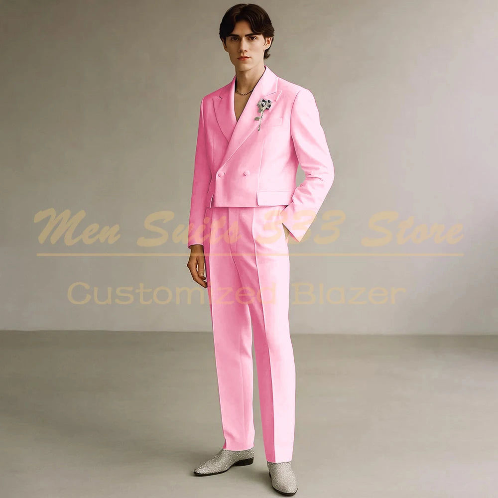 Cropped Men's Suits Formal Wedding Groomsmen 2 Piece Jacket Pants Sets Fashion Male Clothing High Quality Male Clothing Costume
