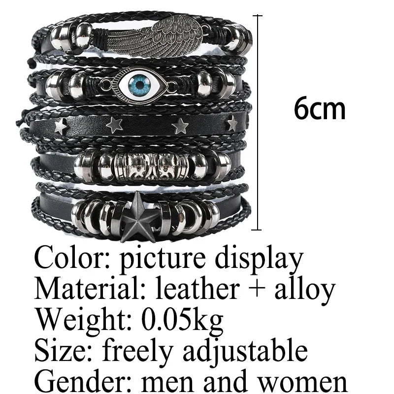 Fashion Bracelet Viking  Bracelet For Men Hand Bracelets Woven Skull Hand Jewelry Adjustable Leather Set viking man bracelet