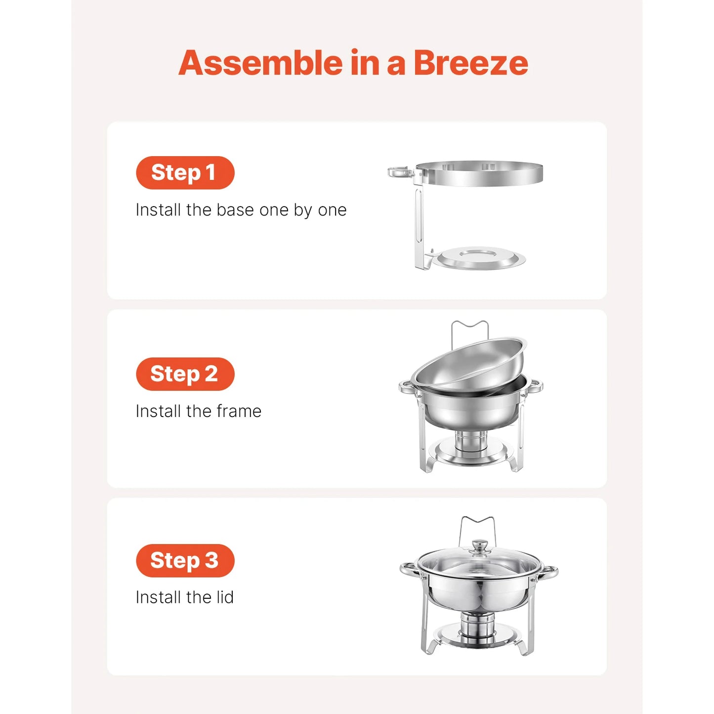 SucceBuy 5 Qt 2 Pack Round Chafing Dish Buffet Set Stainless Steel Chafer with 2 Full Size Pan, Round Catering Warmer Server