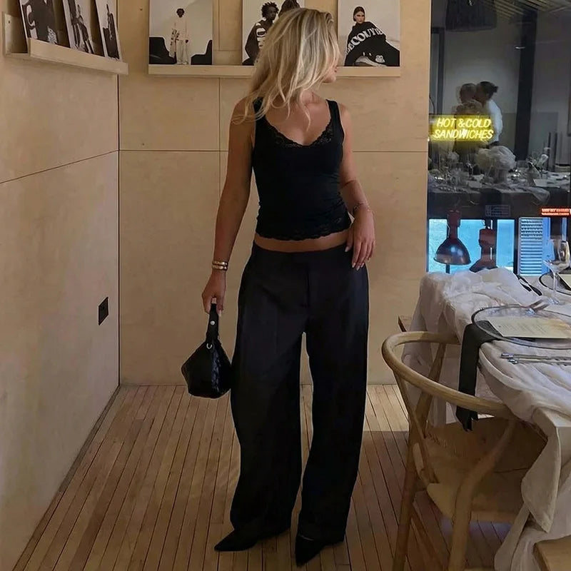 Square Collar Backless Slim Lace Ruffles Patchwork Tank Top Women'S Fashion Sexy Y2K Top Party Vacation Short Summer Clothes